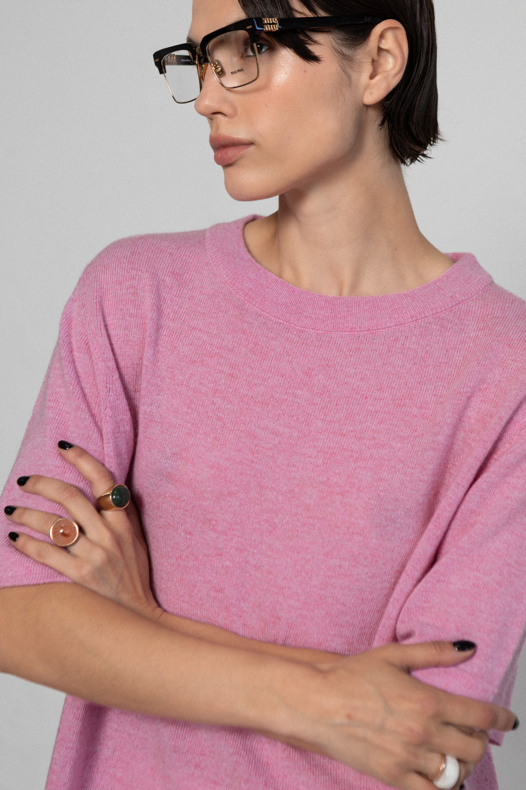 SOFT PINK CASHMERE-MERINO WOOL T-SHIRT
