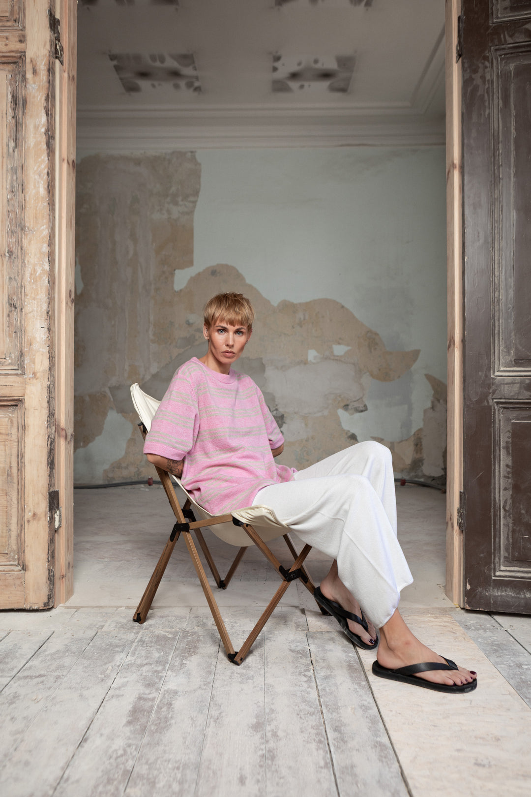 SOFT PINK/POWDER CASHMERE-MERINO WOOL T-SHIRT