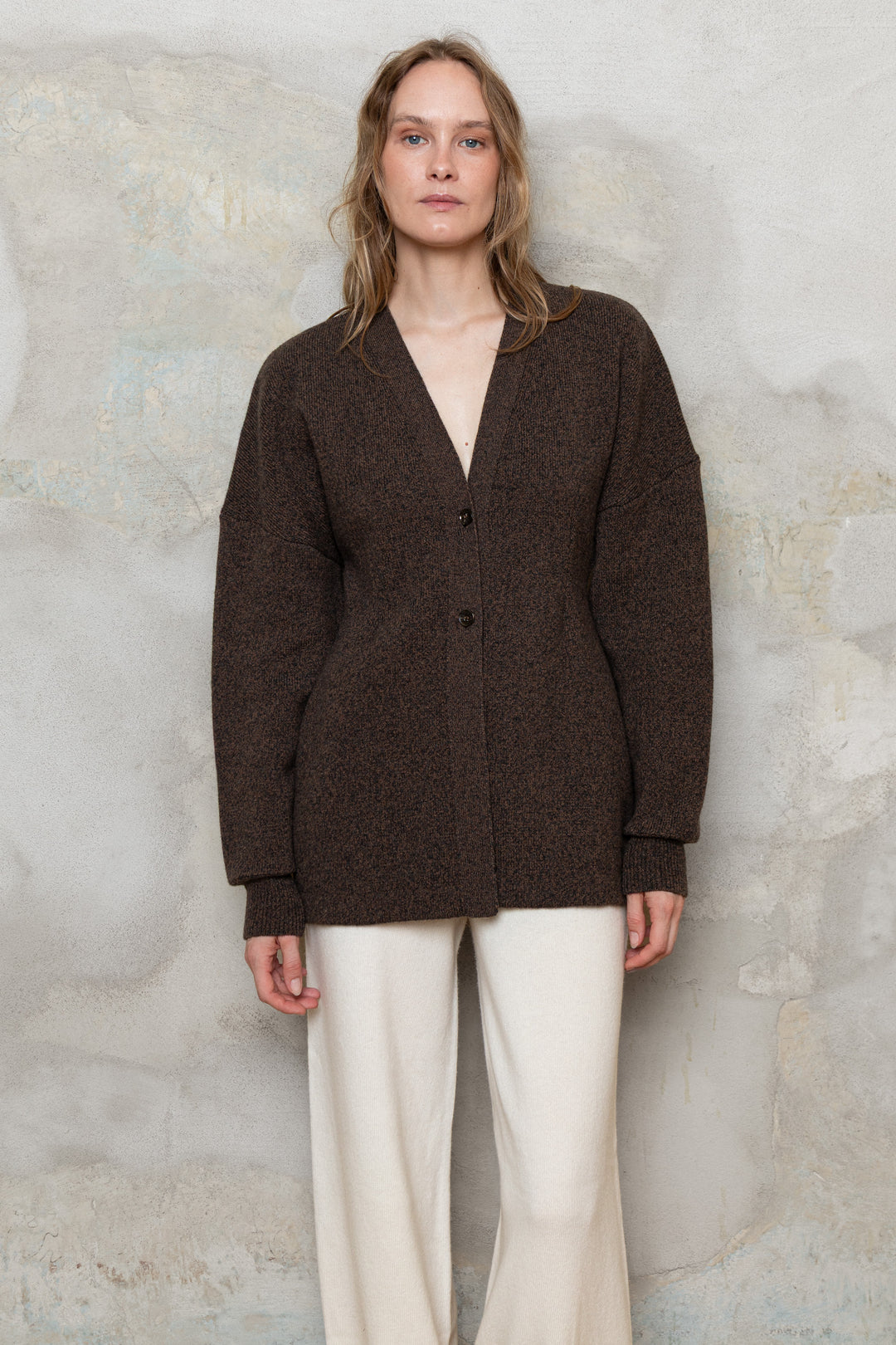 CHOCOLATE BROWN MELANGE CASHMERE-MERINO WOOL JACKET
