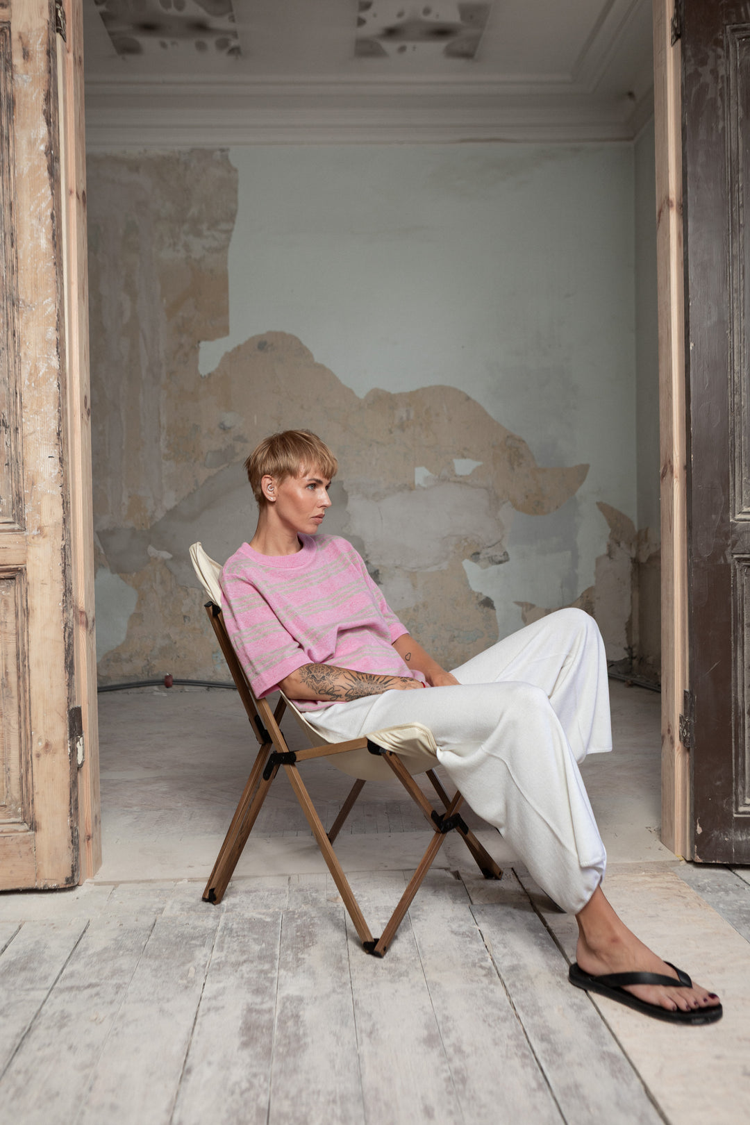 SOFT PINK/POWDER CASHMERE-MERINO WOOL T-SHIRT