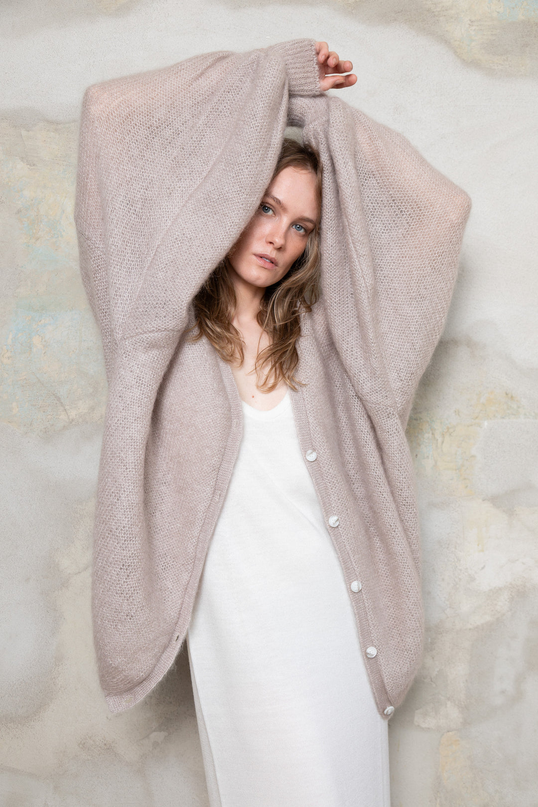 SAND MOHAIR AND SILK CARDIGAN