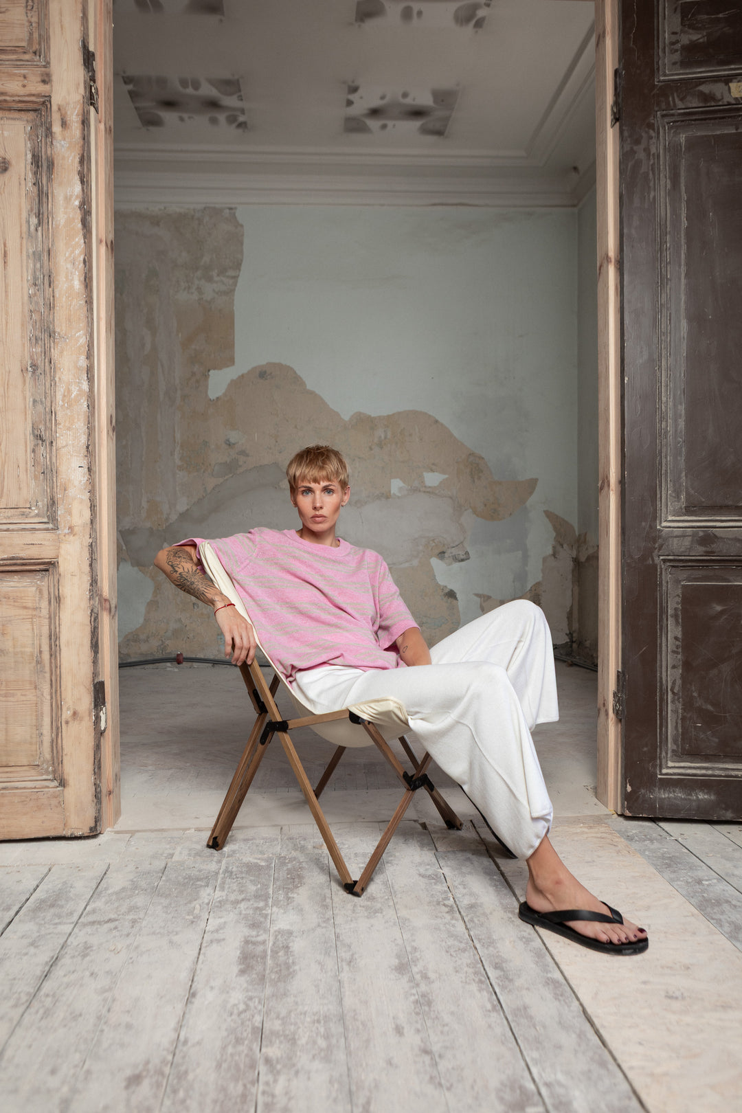 SOFT PINK/POWDER CASHMERE-MERINO WOOL T-SHIRT