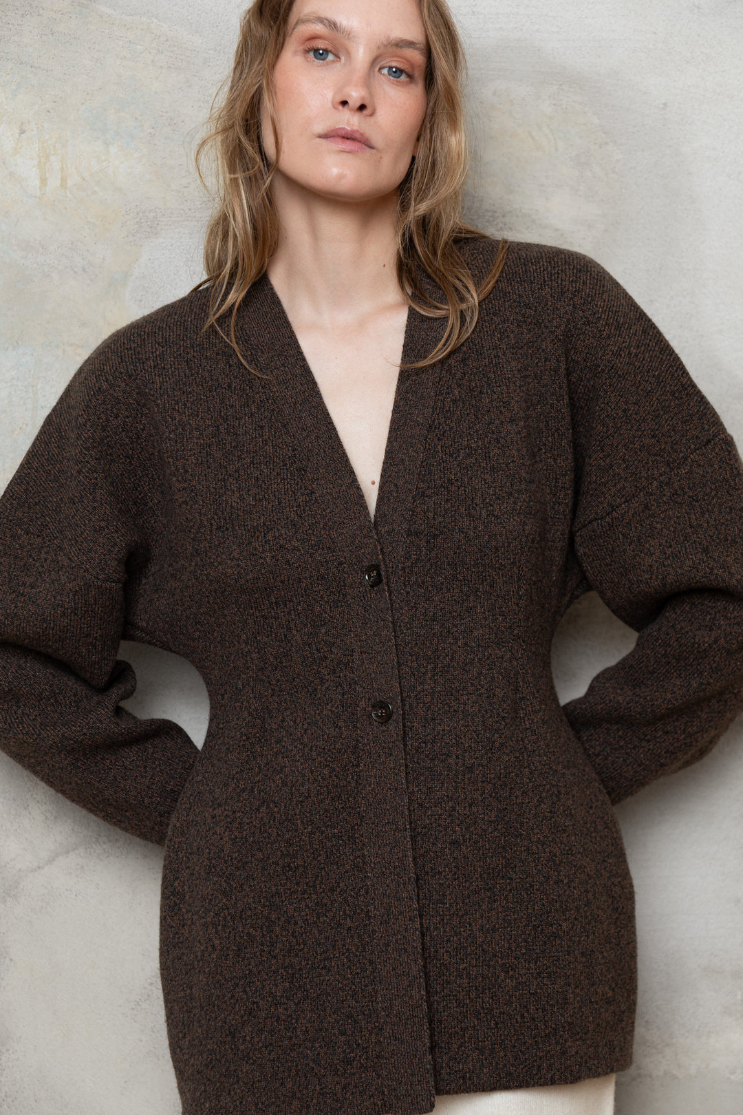 CHOCOLATE BROWN MELANGE CASHMERE-MERINO WOOL JACKET