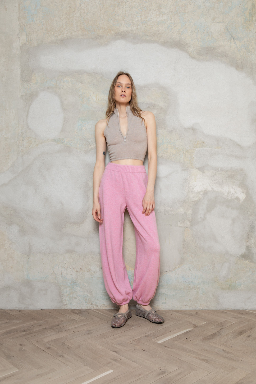 SOFT PINK CASHMERE-MERINO WOOL BALLOON TROUSERS