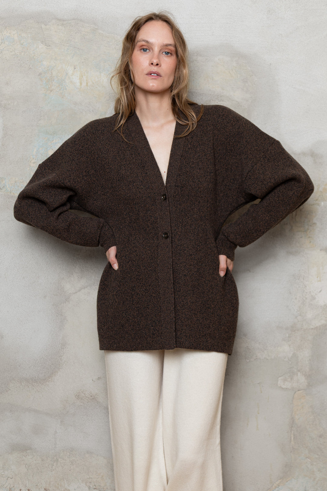 CHOCOLATE BROWN MELANGE CASHMERE-MERINO WOOL JACKET
