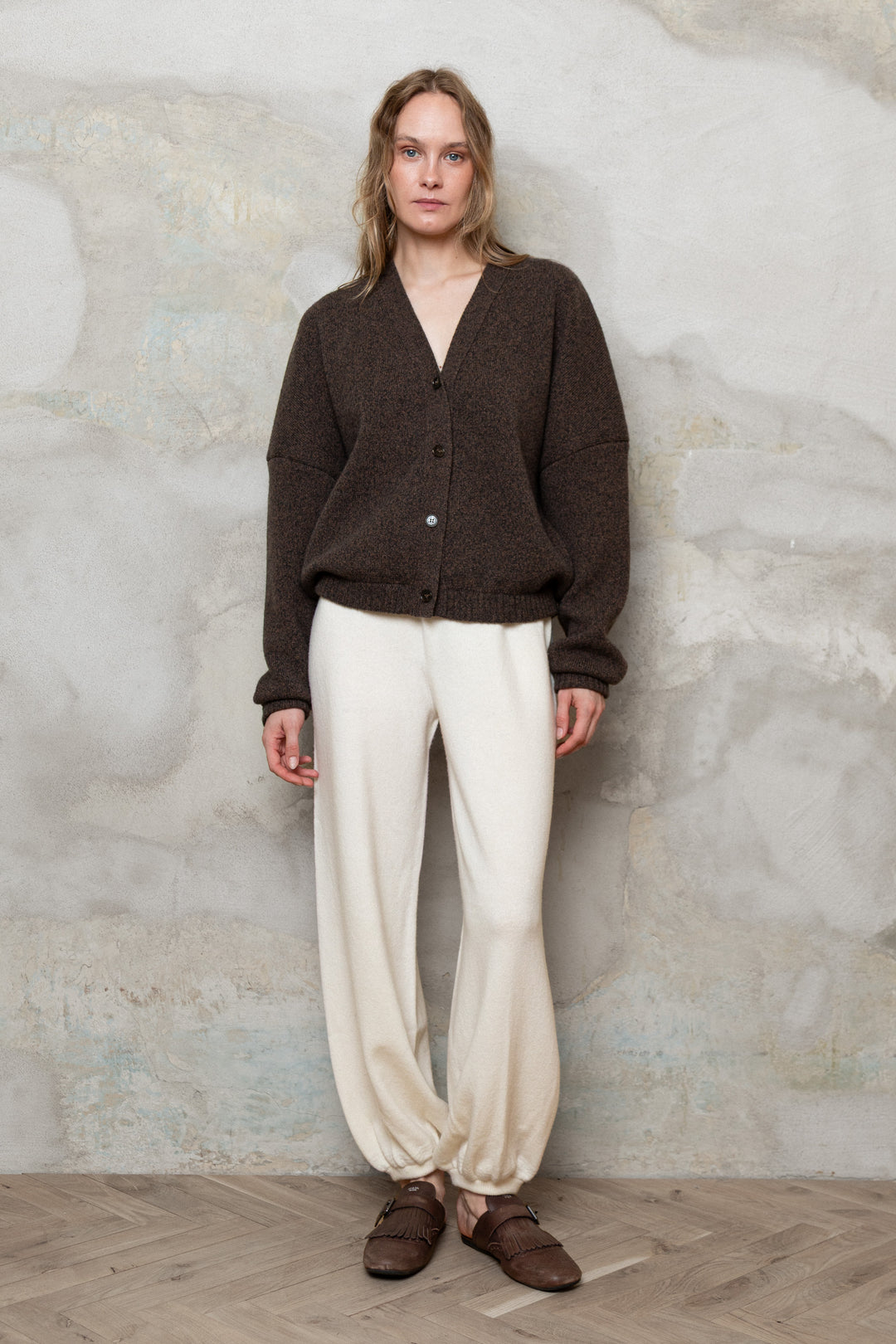CHOCOLATE BROWN MELANGE CASHMERE-MERINO WOOL BOMBER JACKET