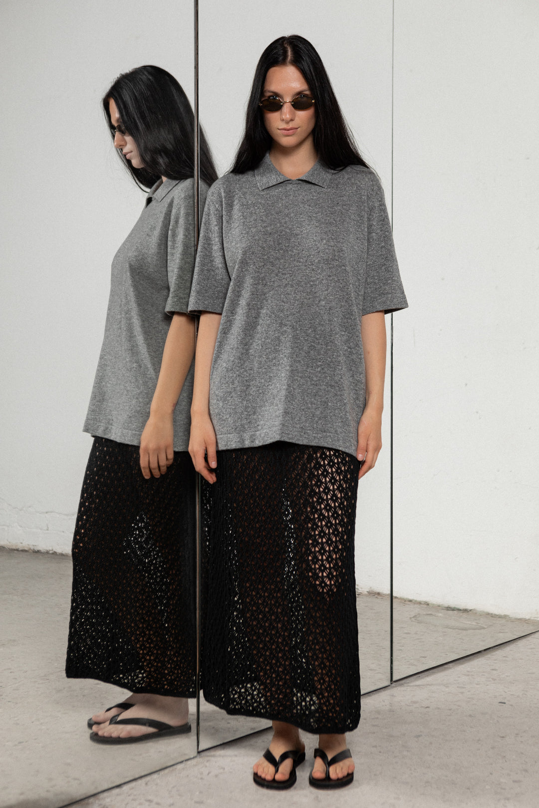 BLACK EXTRA FINE MERINO WOOL LACE SKIRT