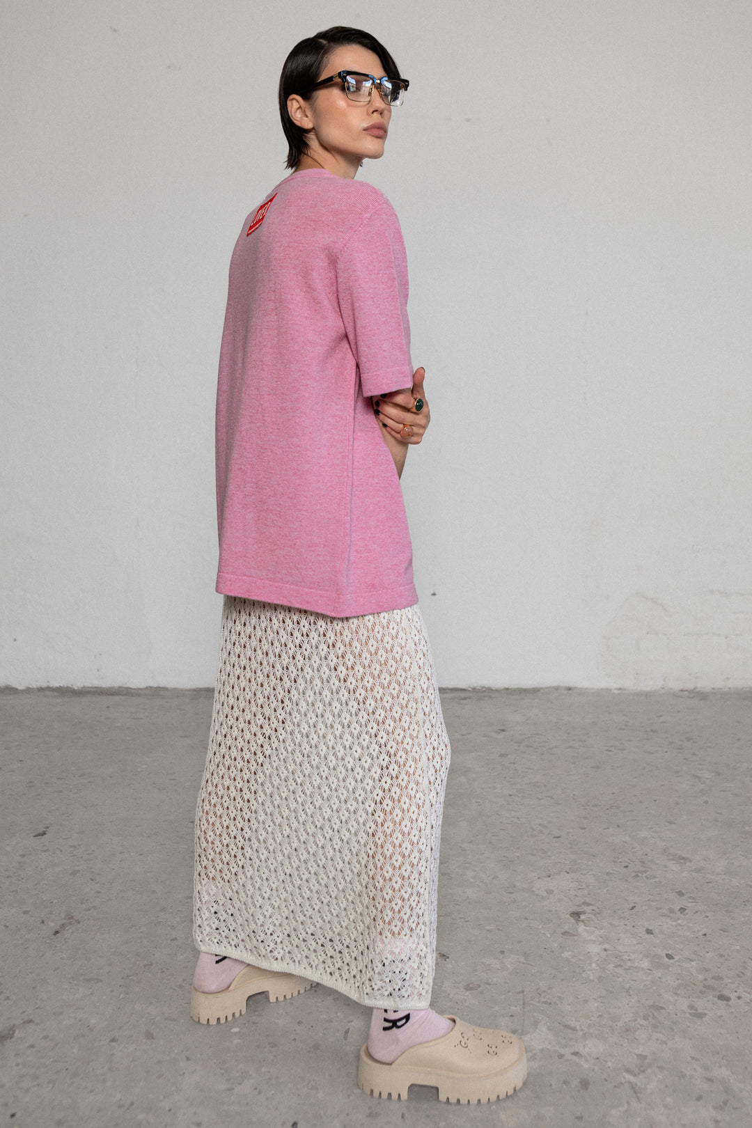 SOFT PINK CASHMERE-MERINO WOOL T-SHIRT