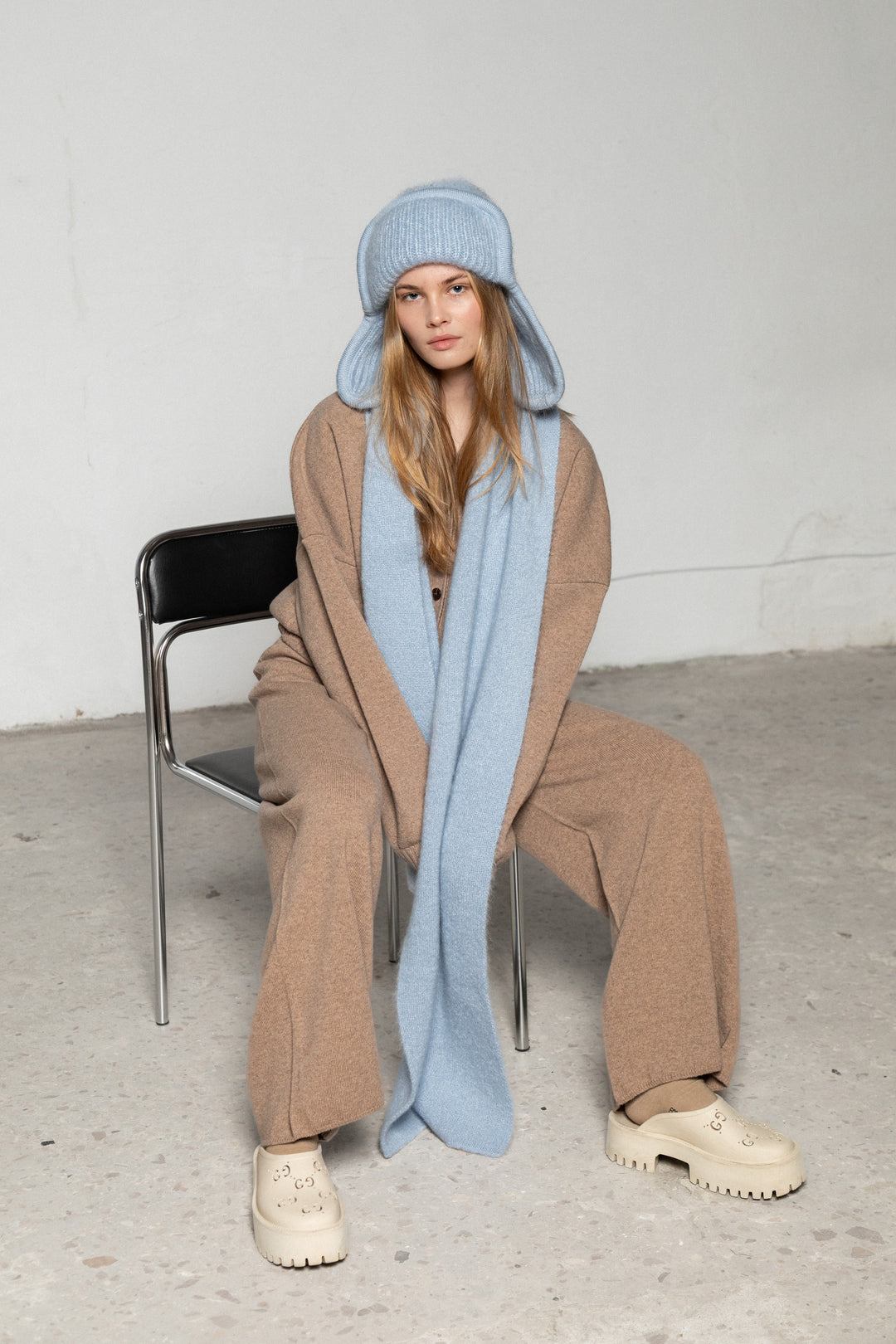 SOFT BLUE MOHAIR AND SILK SCARF