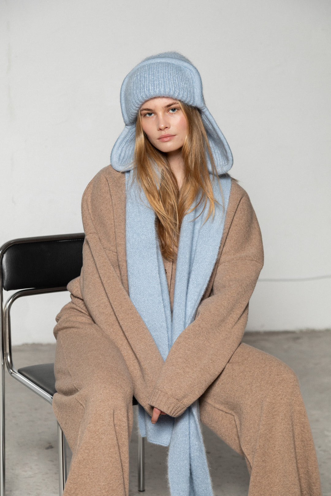 SOFT BLUE MOHAIR AND SILK SCARF