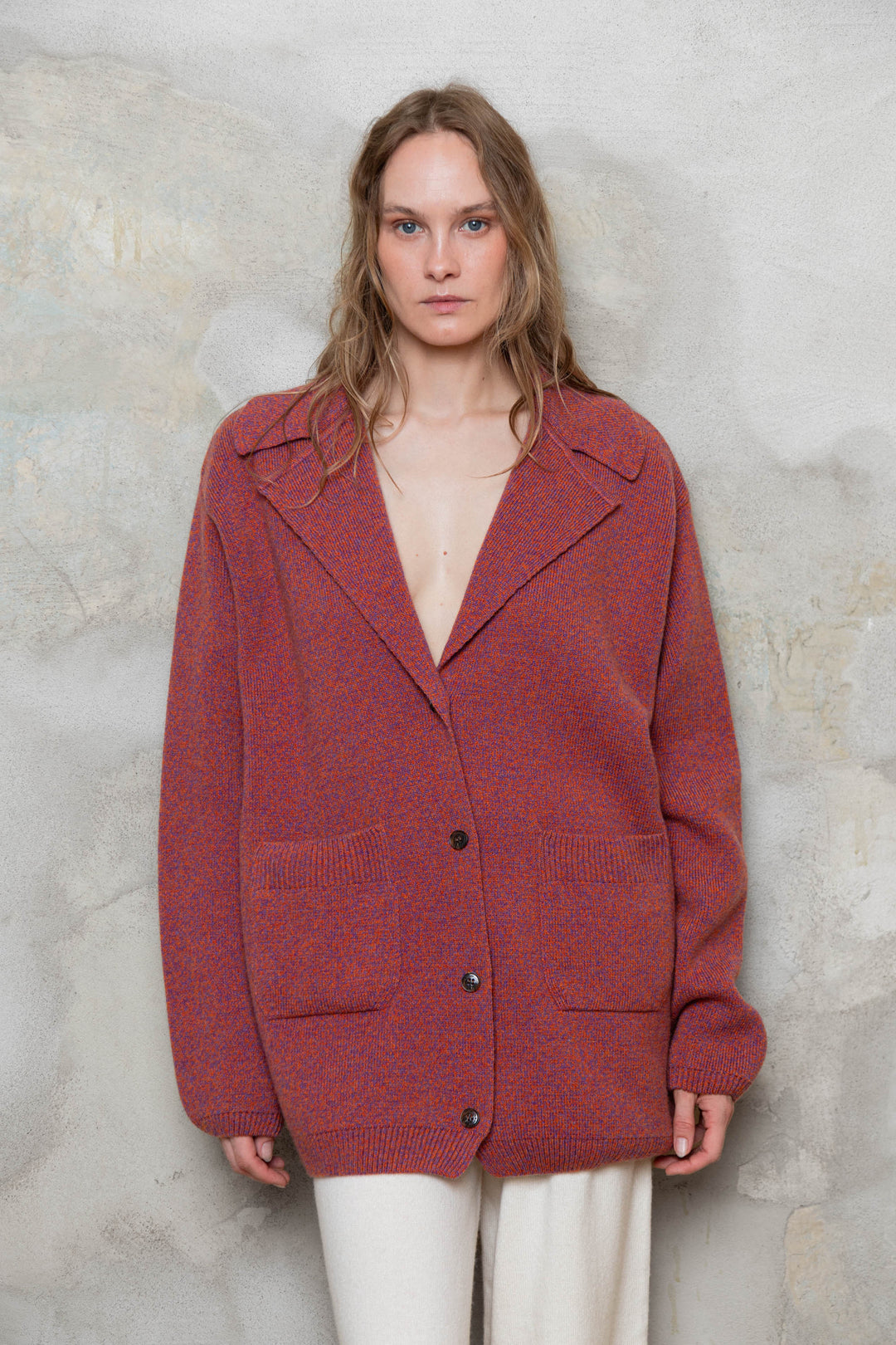 RASPBERRY RED MELANGE CASHMERE-MERINO WOOL JACKET CARDIGAN