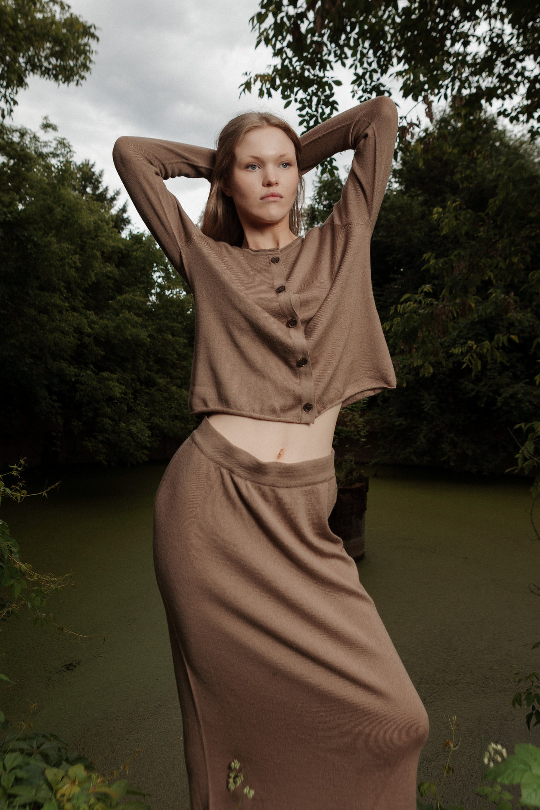 TRUFFLE SHEER-KNIT EXTRA FINE MERINO WOOL MIDI SKIRT