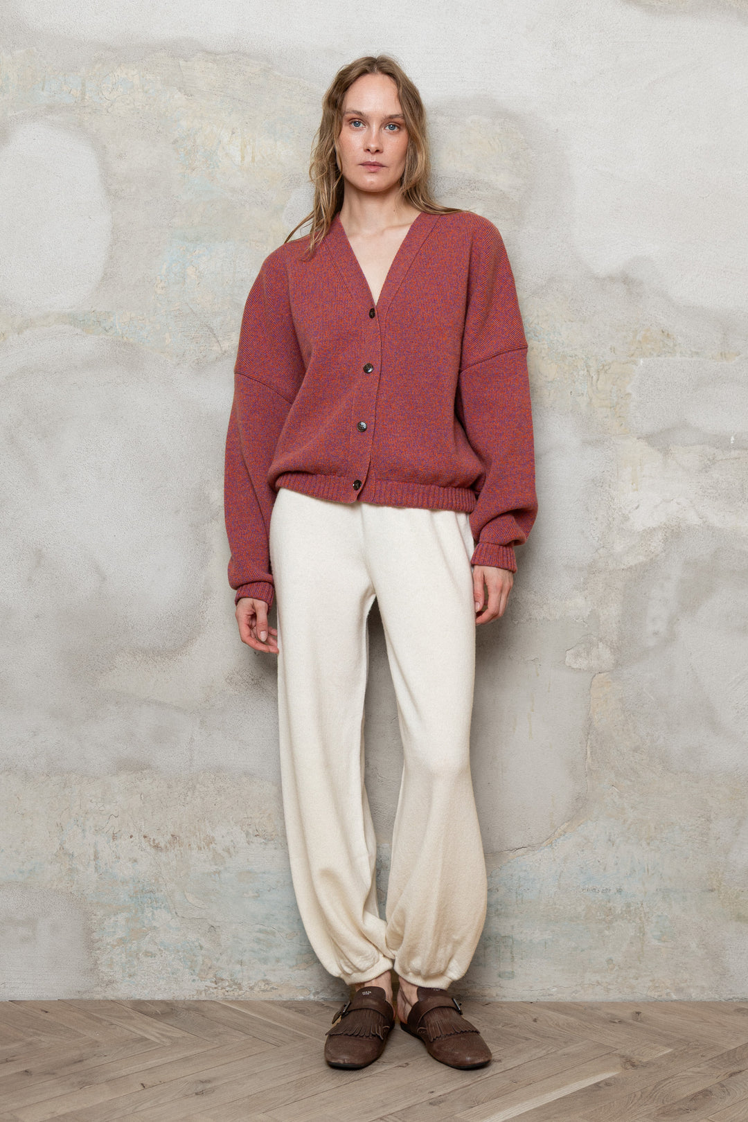 RASPBERRY MELANGE CASHMERE-MERINO WOOL BOMBER JACKET