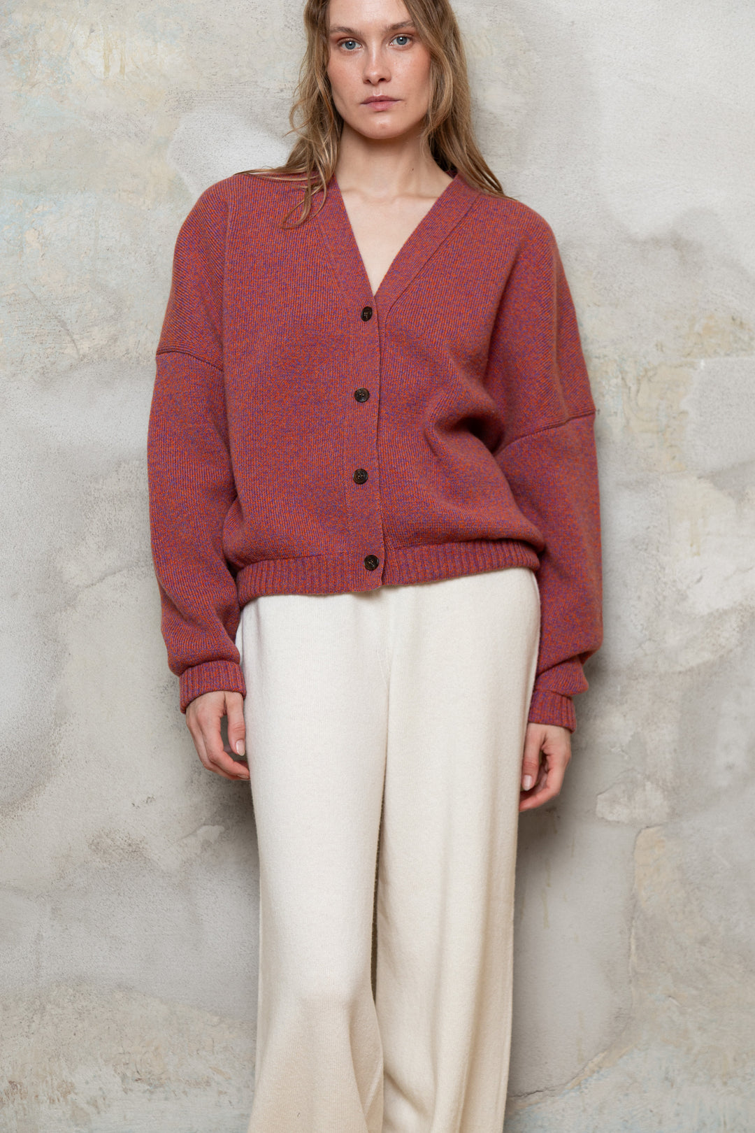 RASPBERRY MELANGE CASHMERE-MERINO WOOL BOMBER JACKET