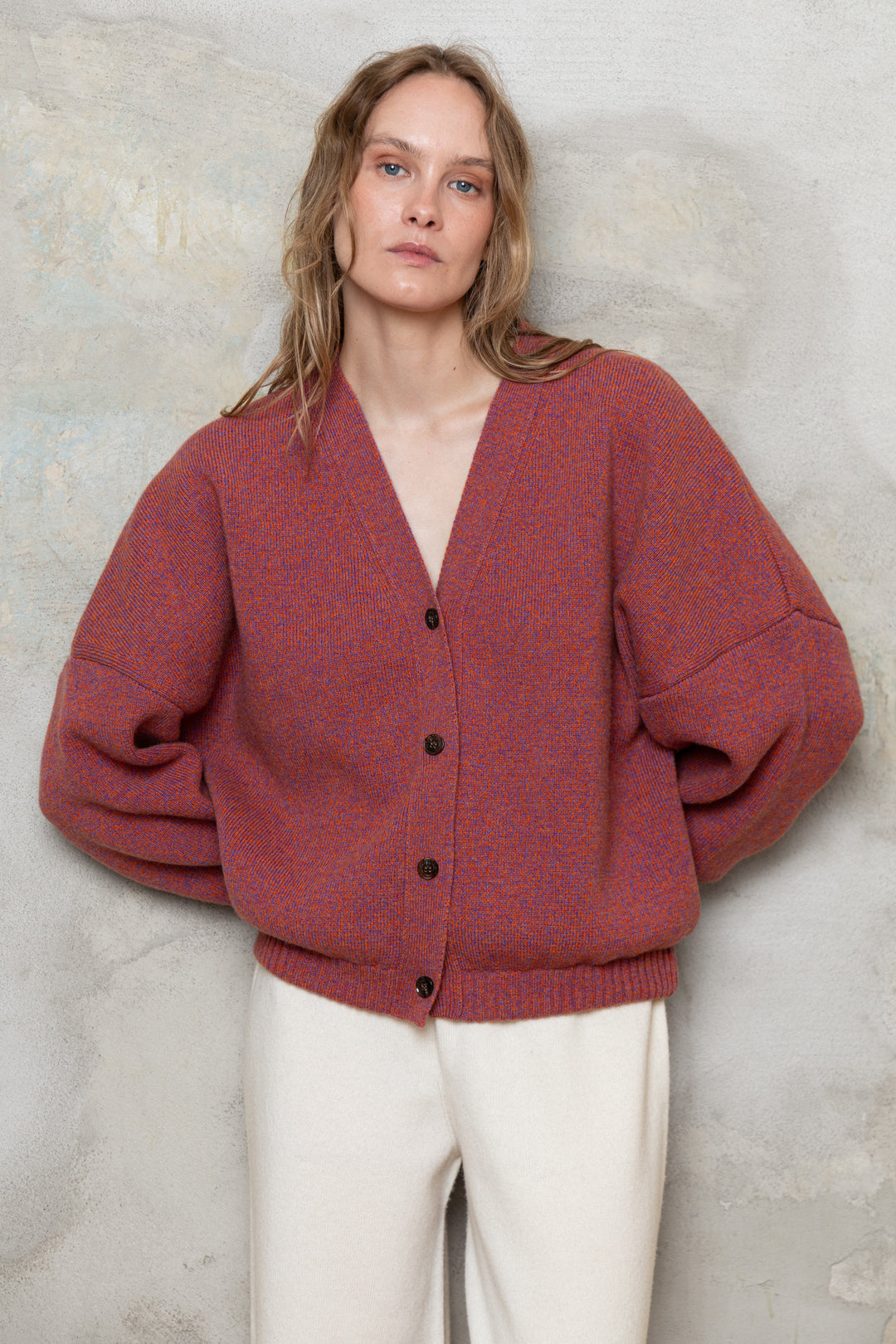 RASPBERRY MELANGE CASHMERE-MERINO WOOL BOMBER JACKET
