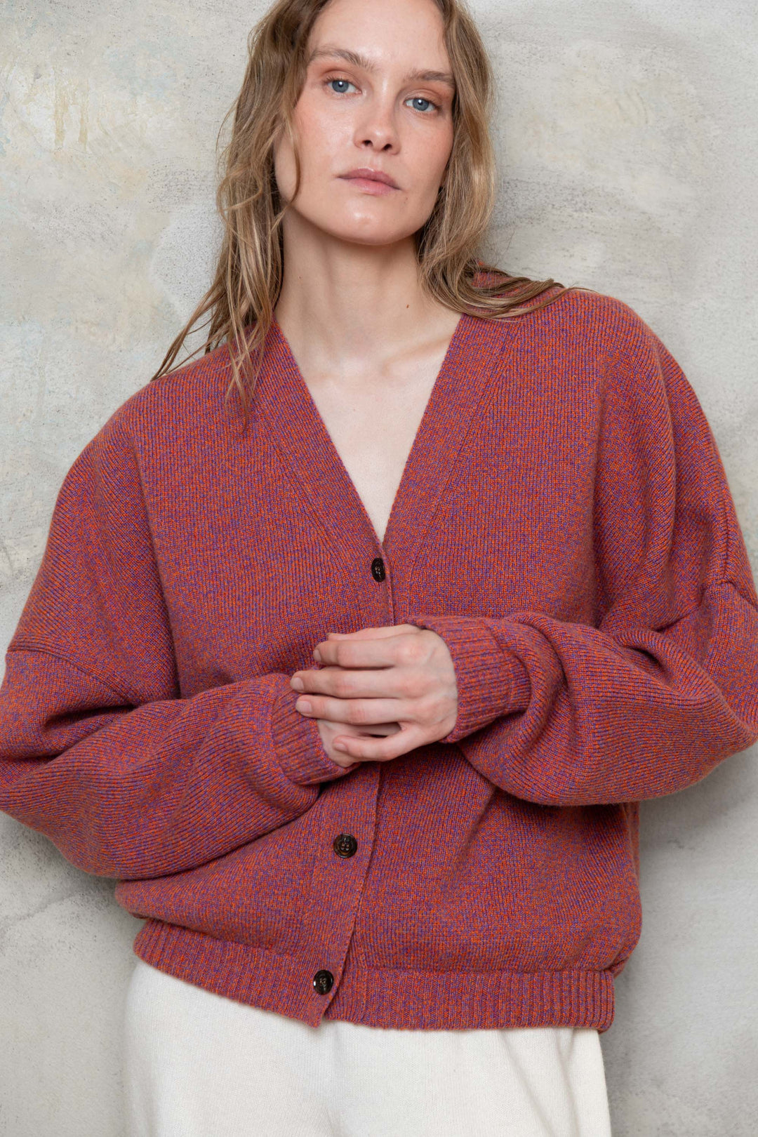 RASPBERRY MELANGE CASHMERE-MERINO WOOL BOMBER JACKET