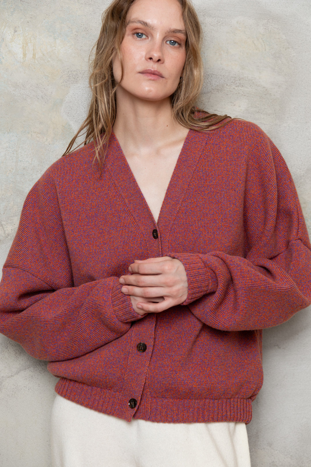 RASPBERRY MELANGE CASHMERE-MERINO WOOL BOMBER JACKET