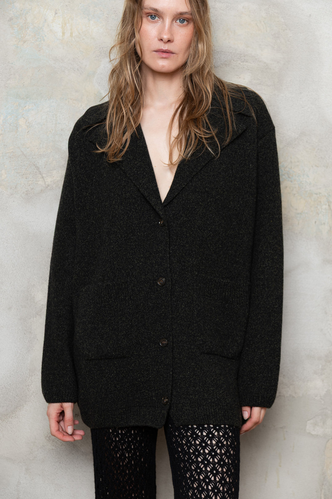 DARK GREY CASHMERE-MERINO WOOL JACKET CARDIGAN