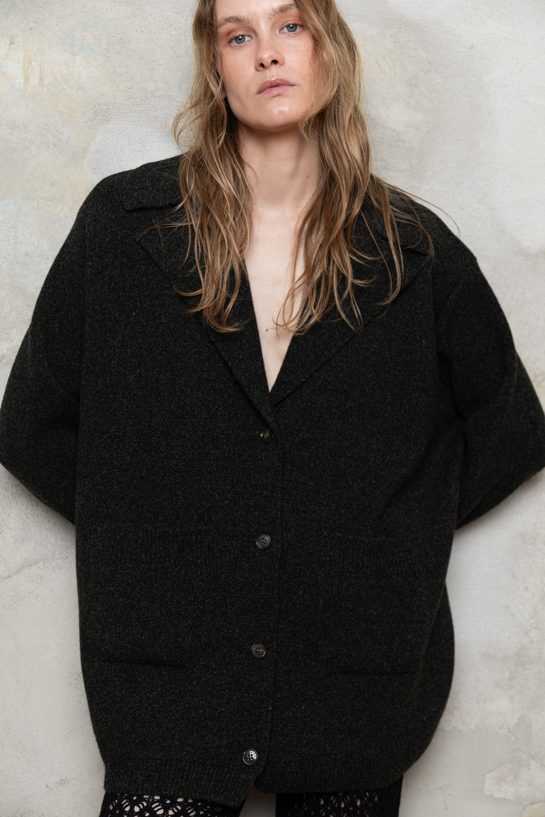 DARK GREY CASHMERE-MERINO WOOL JACKET CARDIGAN