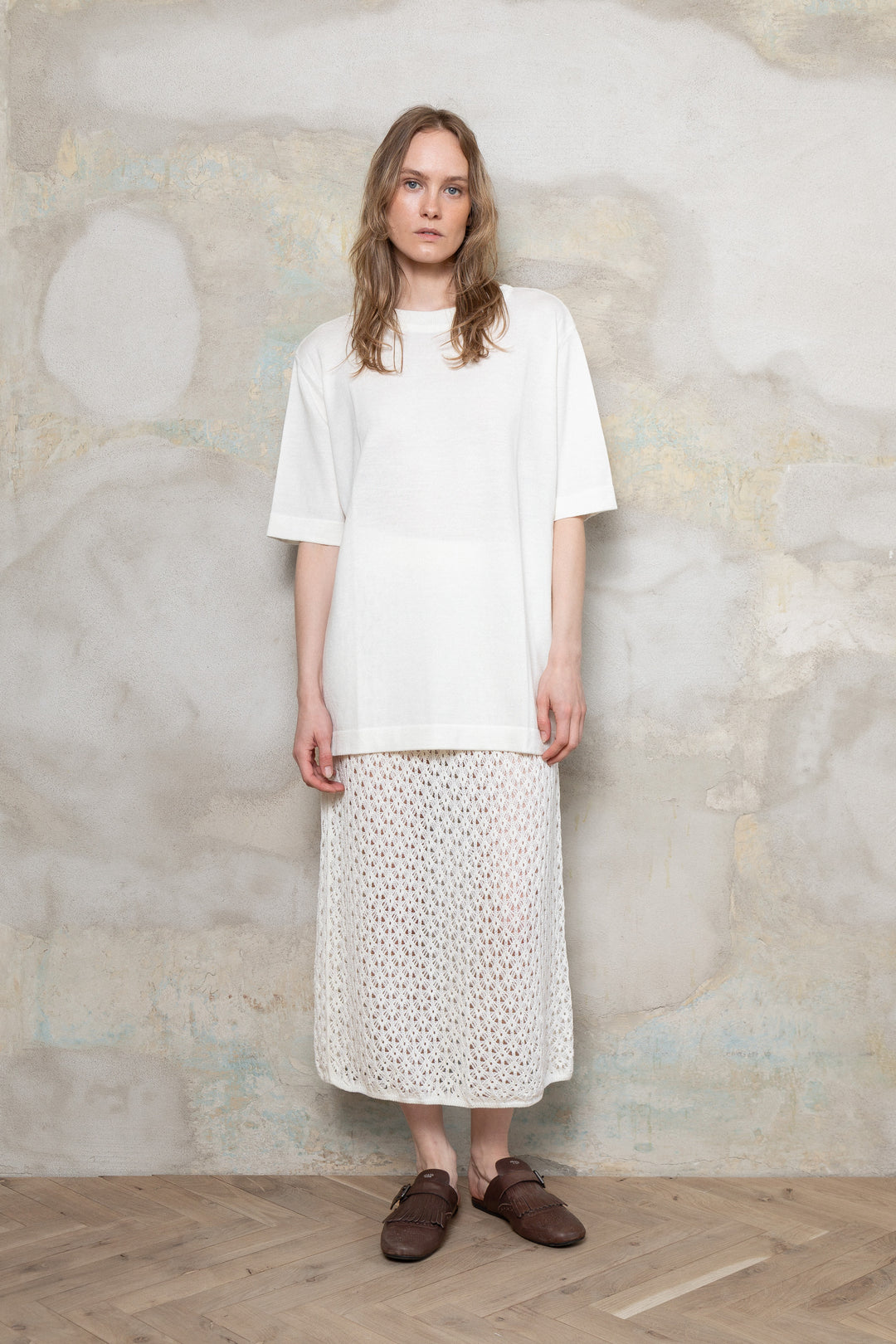 PEARL EXTRA FINE MERINO WOOL LACE SKIRT