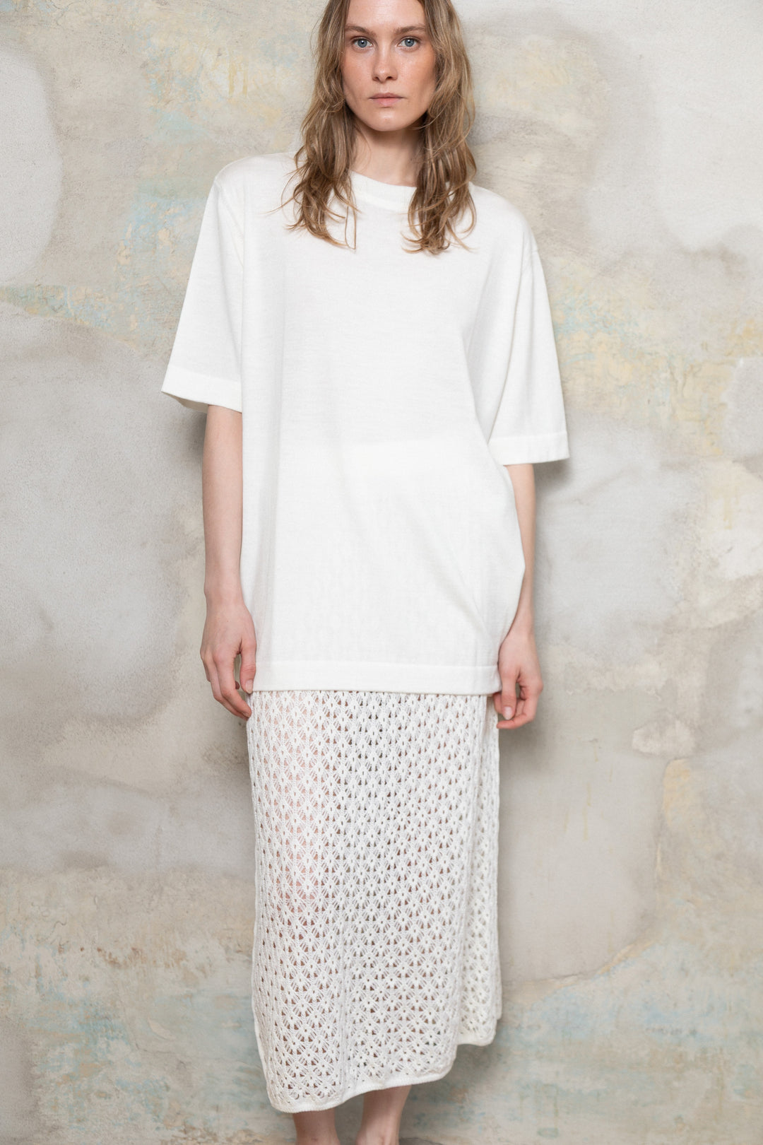 PEARL EXTRA FINE MERINO WOOL LACE SKIRT