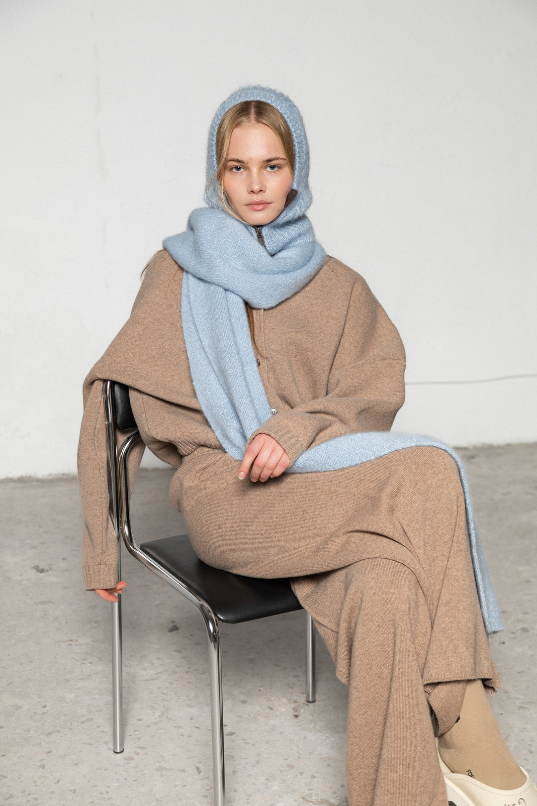 SOFT BLUE MOHAIR AND SILK SCARF