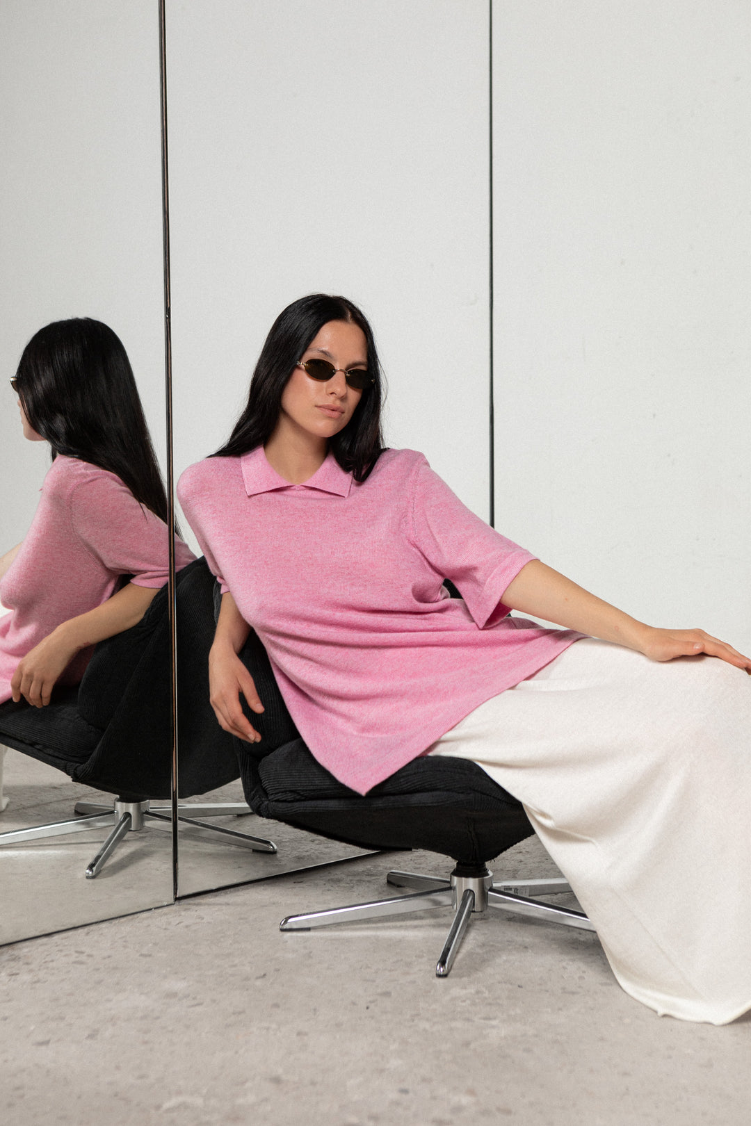 SOFT PINK CASHMERE-MERINO WOOL POLO T-SHIRT
