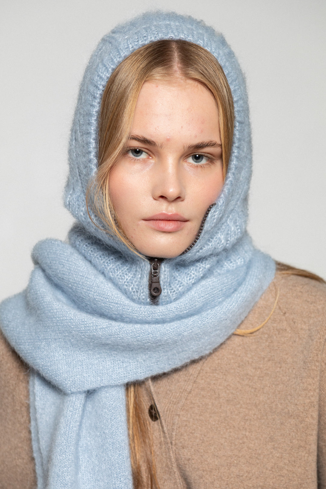 SOFT BLUE MOHAIR AND SILK BALACLAVA
