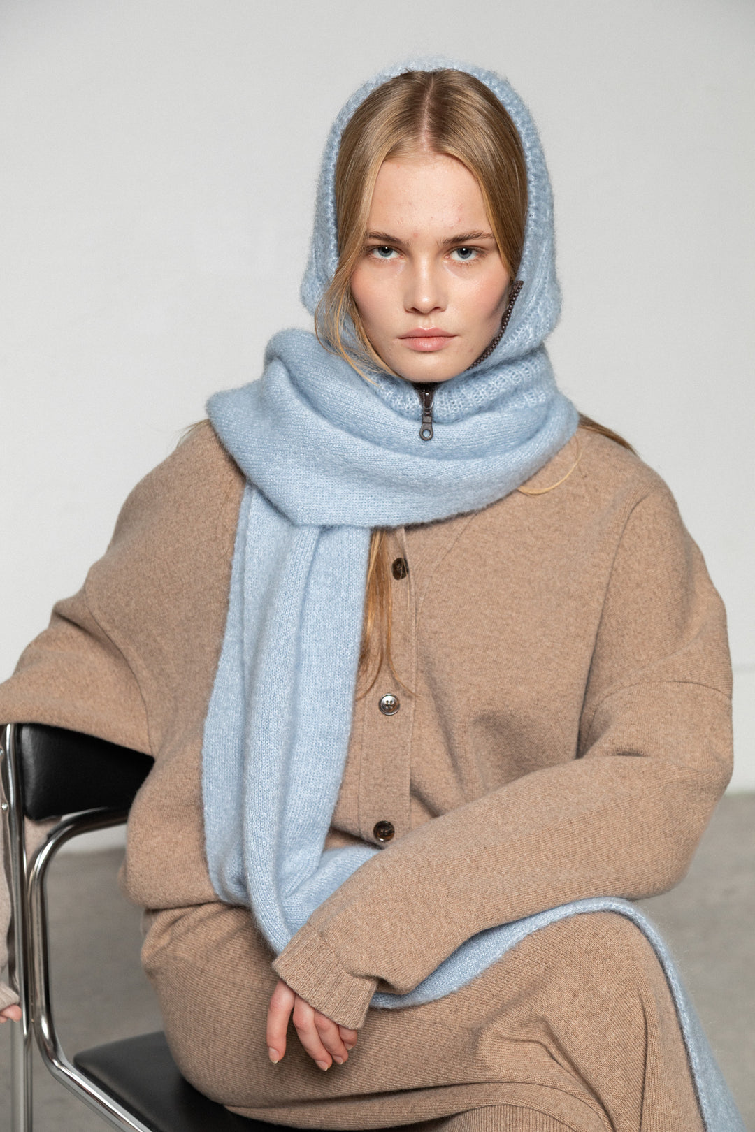 SOFT BLUE MOHAIR AND SILK SCARF