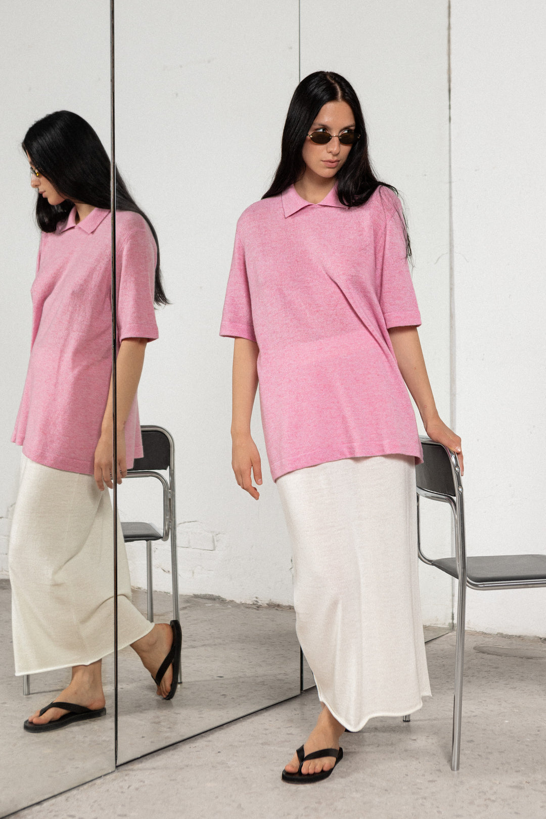 SOFT PINK CASHMERE-MERINO WOOL POLO T-SHIRT