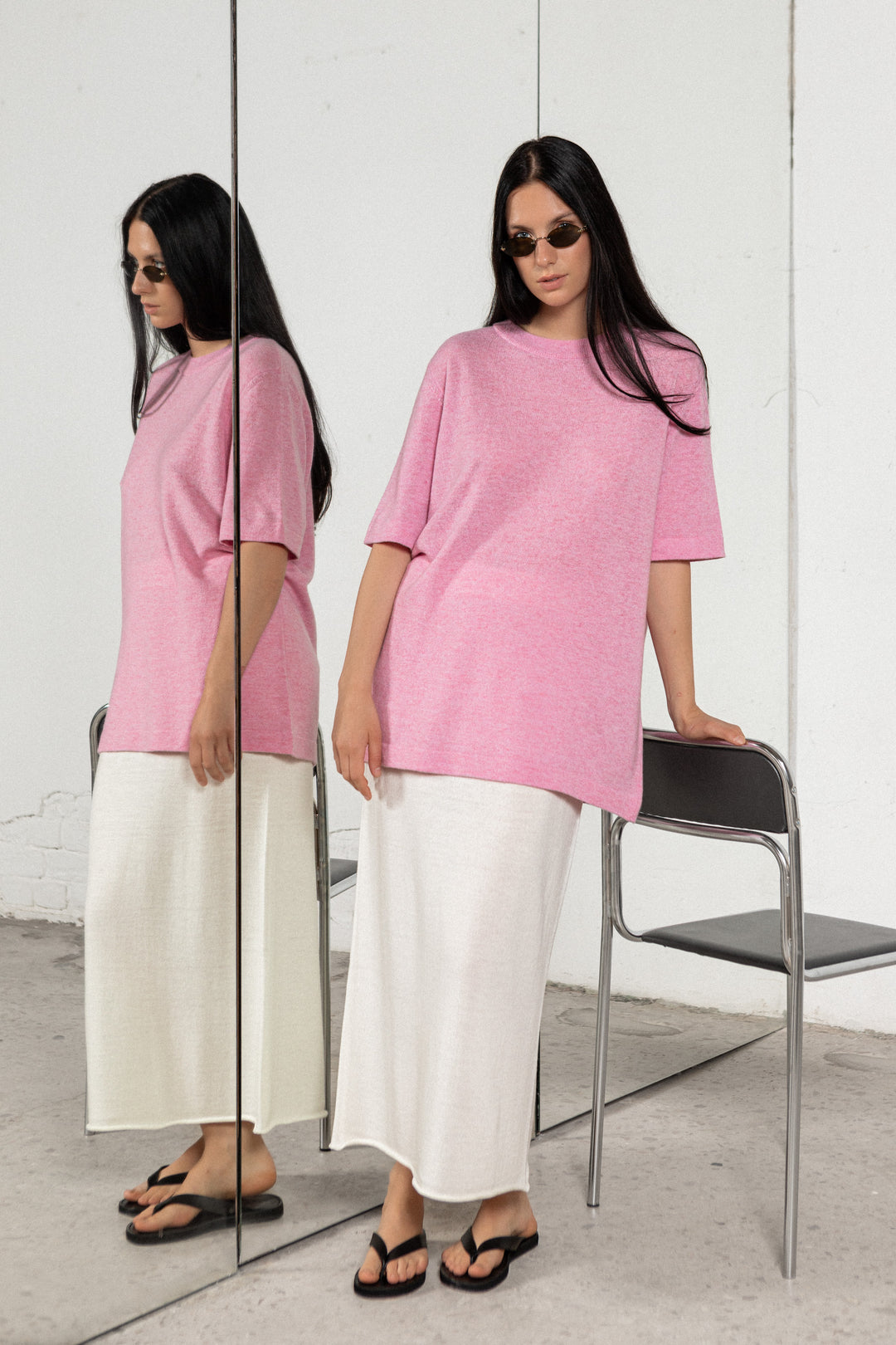 SOFT PINK CASHMERE-MERINO WOOL T-SHIRT