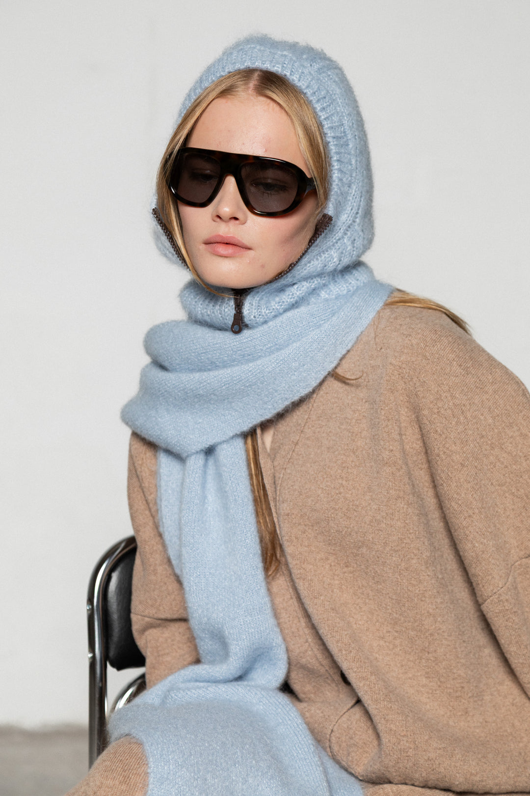 SOFT BLUE MOHAIR AND SILK SCARF