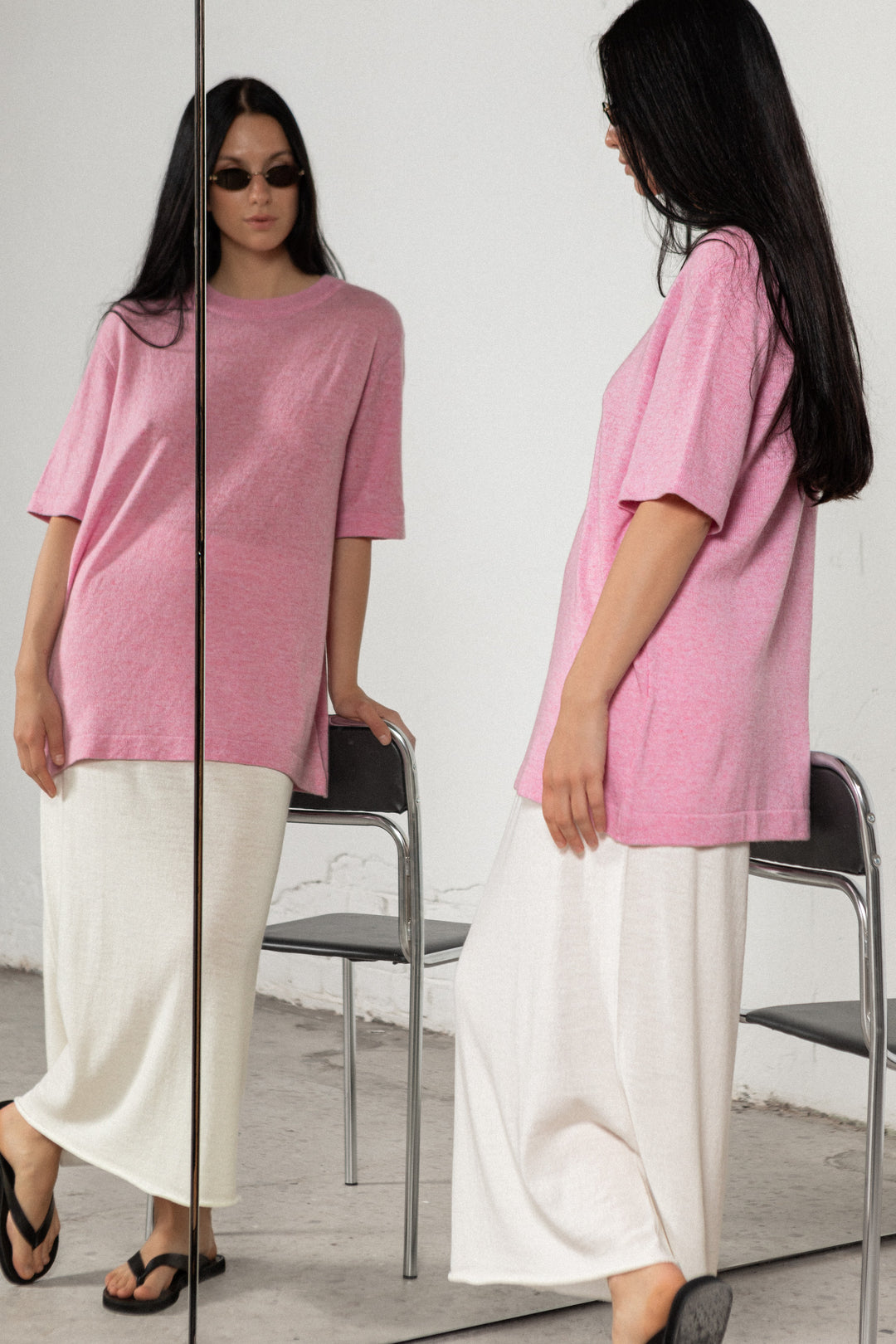 SOFT PINK CASHMERE-MERINO WOOL T-SHIRT
