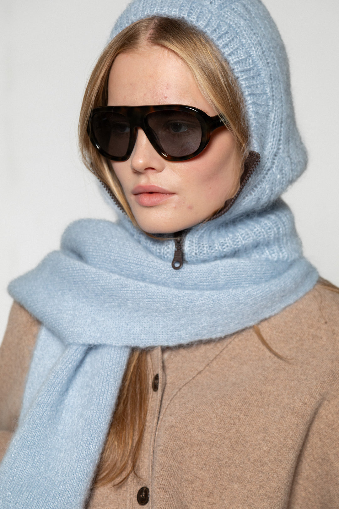 SOFT BLUE MOHAIR AND SILK BALACLAVA