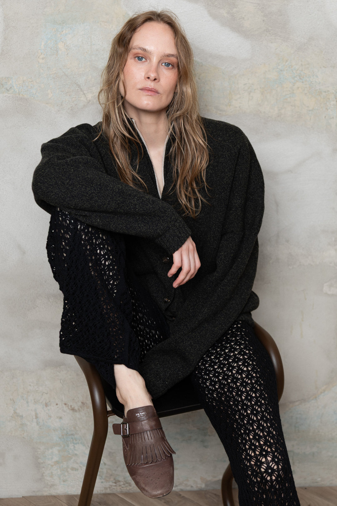 DARK GREY MELANGE CASHMERE-MERINO WOOL BOMBER JACKET