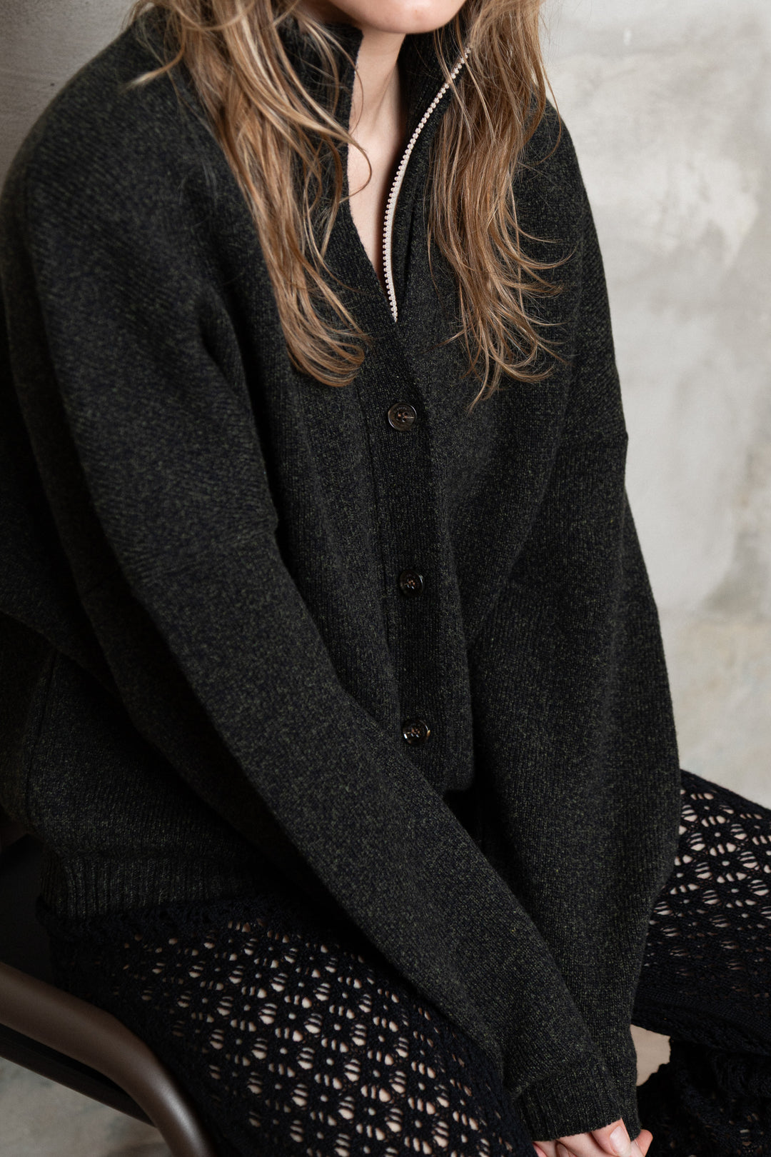 DARK GREY MELANGE CASHMERE-MERINO WOOL BOMBER JACKET