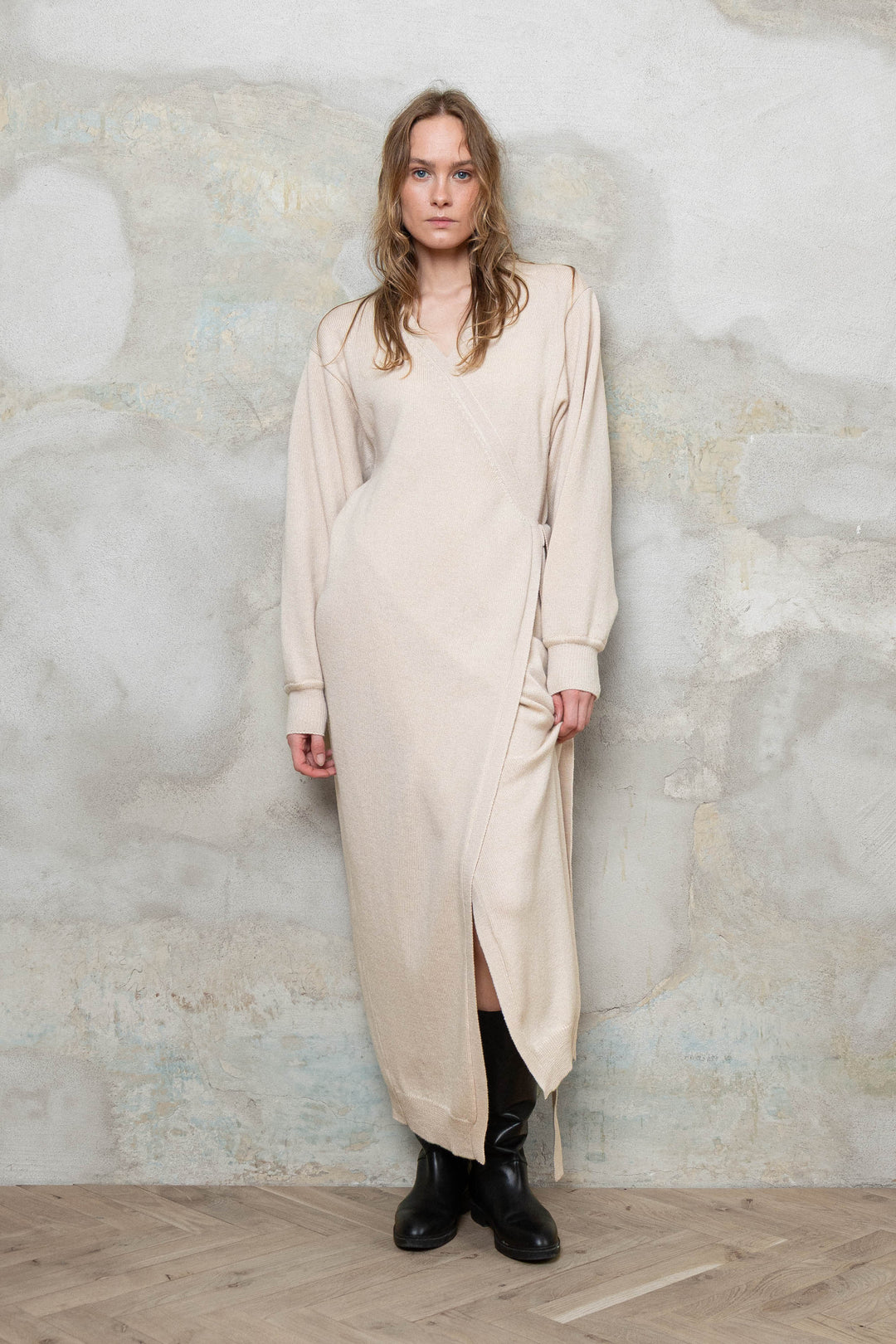 POWDER MERINO WOOL WRAP DRESS