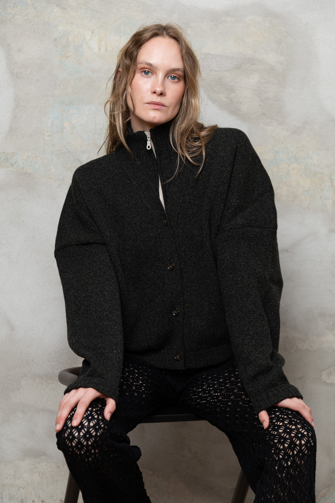 DARK GREY MELANGE CASHMERE-MERINO WOOL BOMBER JACKET