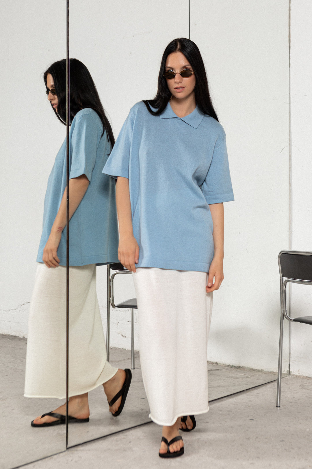 CLOUD BLUE LAMBSWOOL POLO T-SHIRT