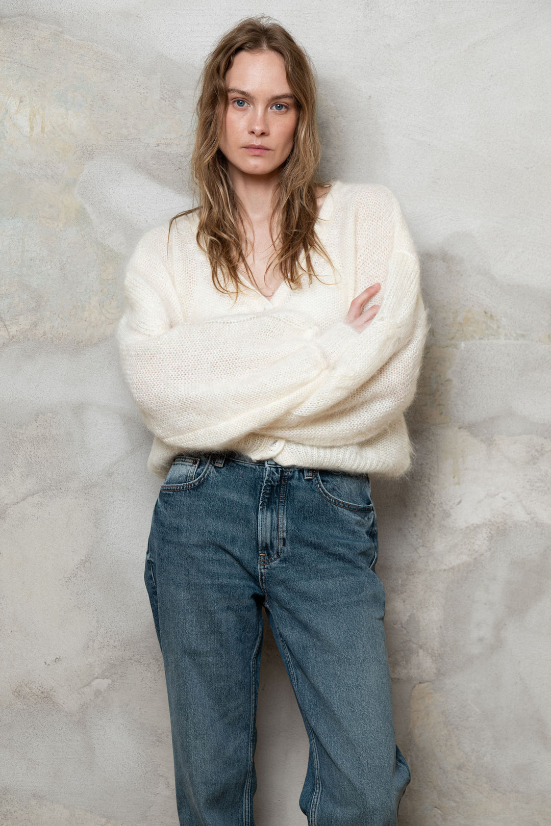 PEARL MOHAIR AND SILK CROPPED CARDIGAN