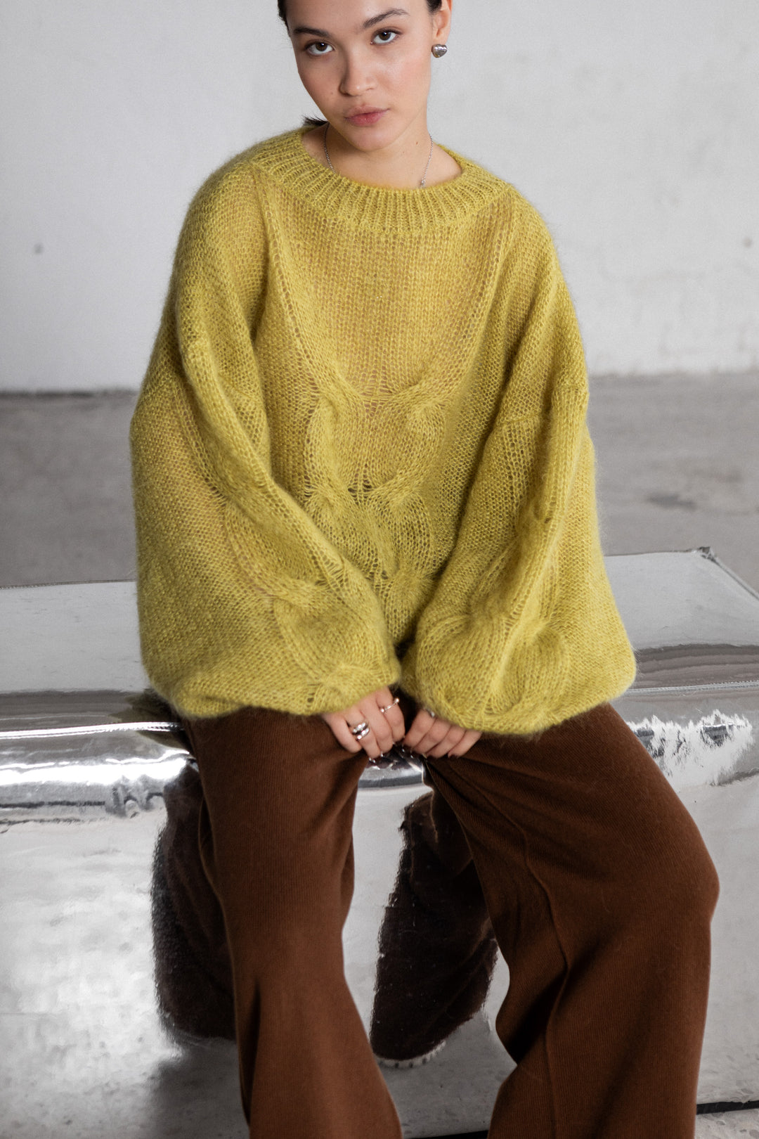 LIME GREEN MOHAIR AND SILK SWEATER