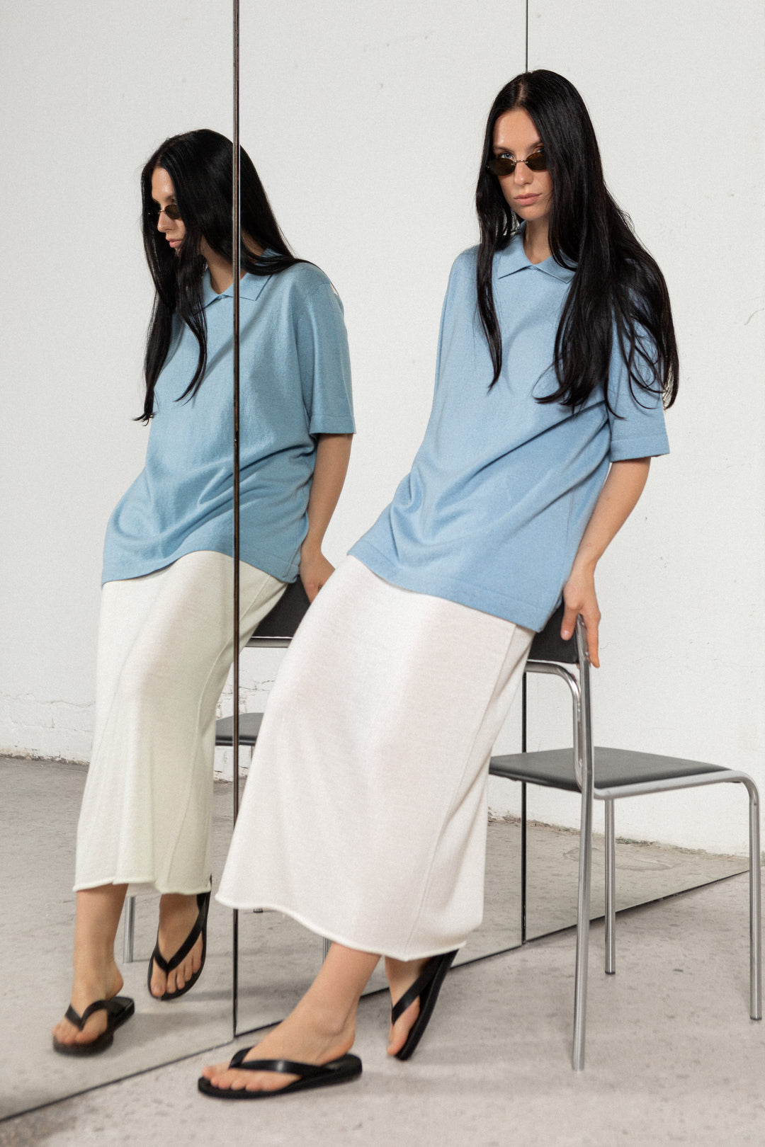 CLOUD BLUE LAMBSWOOL POLO T-SHIRT