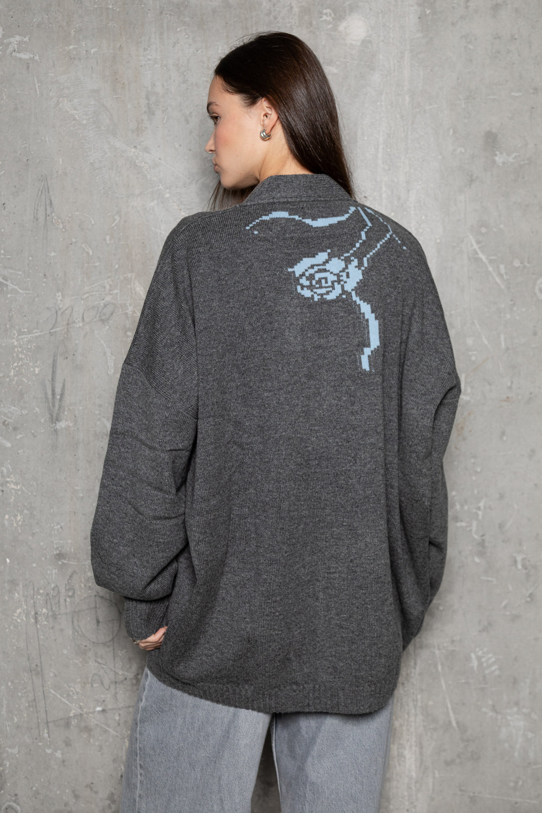 DARK GREY/CLOUD BLUE LAMBSWOOL CARDIGAN