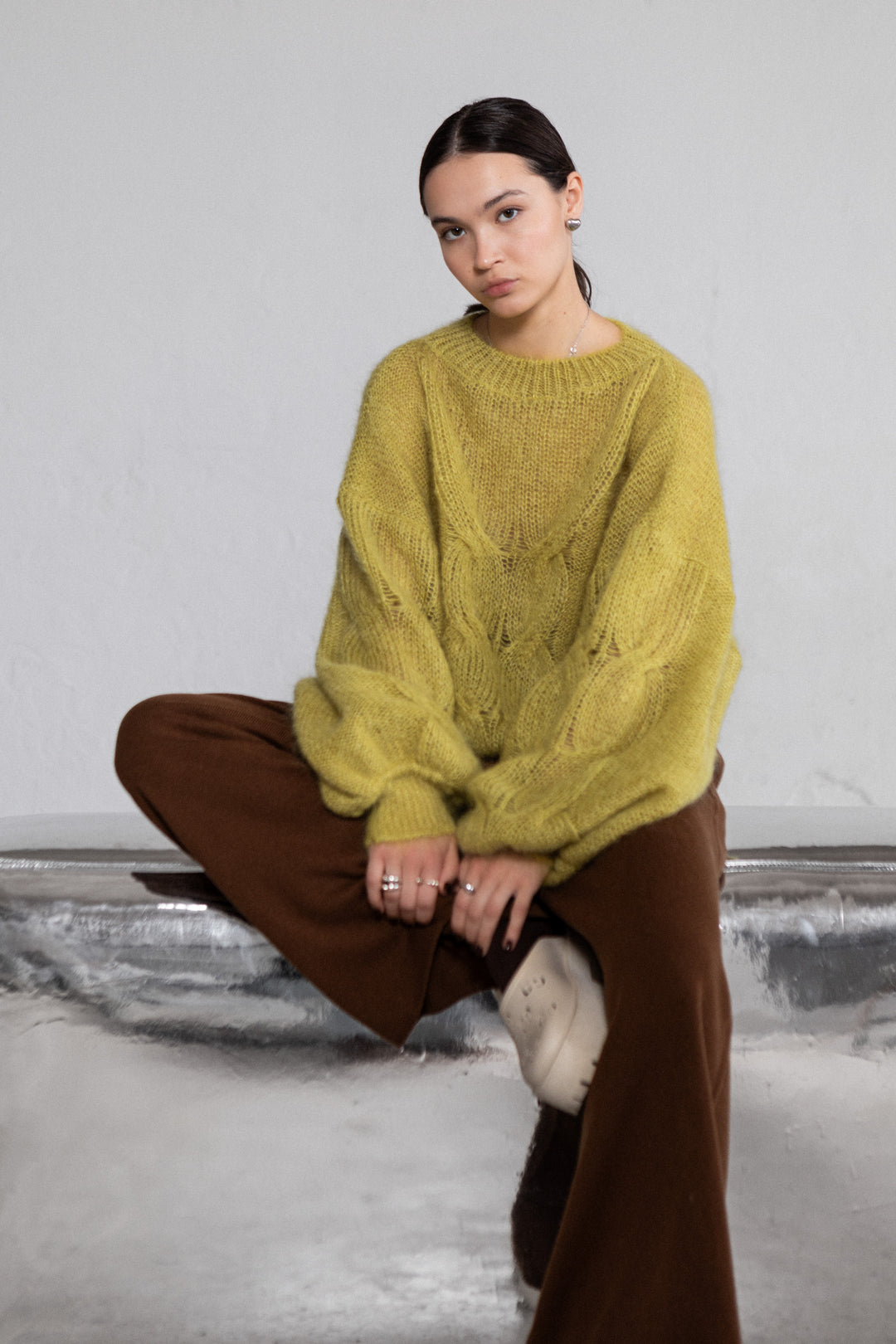 LIME GREEN MOHAIR AND SILK SWEATER