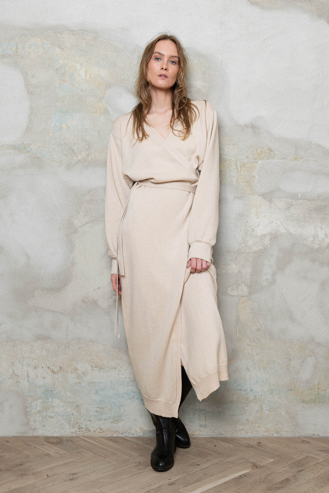 POWDER MERINO WOOL WRAP DRESS