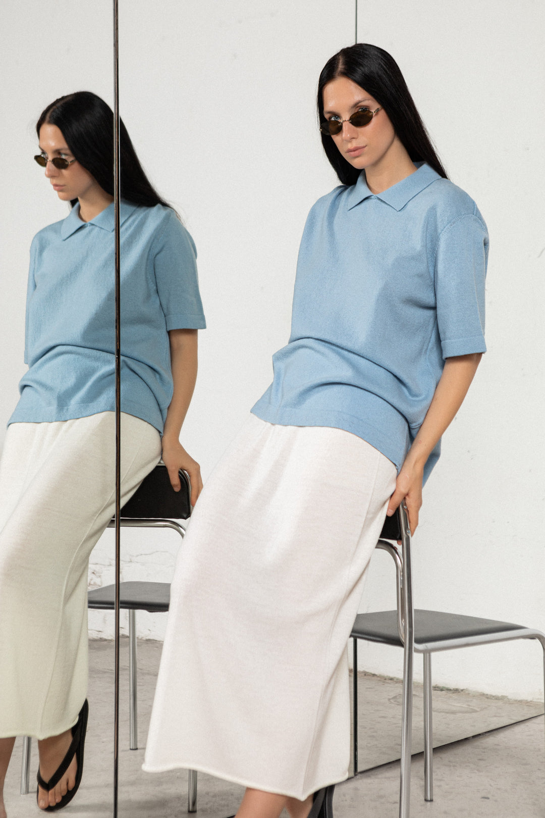 CLOUD BLUE LAMBSWOOL POLO T-SHIRT