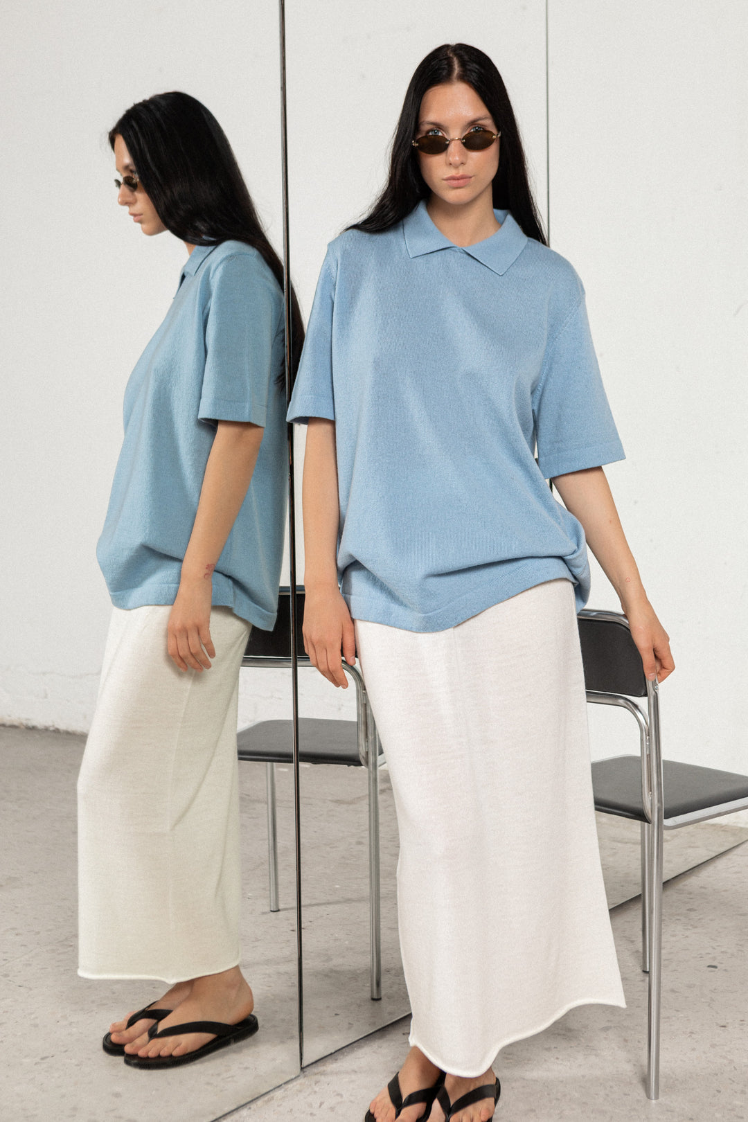 CLOUD BLUE LAMBSWOOL POLO T-SHIRT