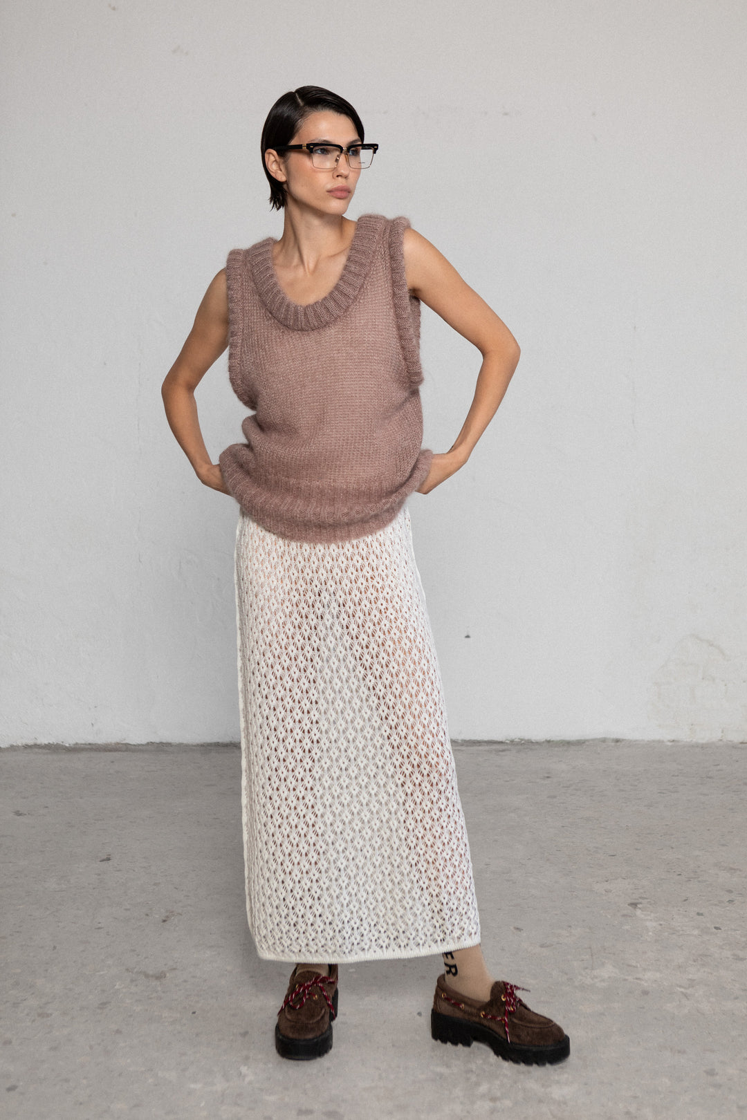 PEARL EXTRA FINE MERINO WOOL LACE SKIRT