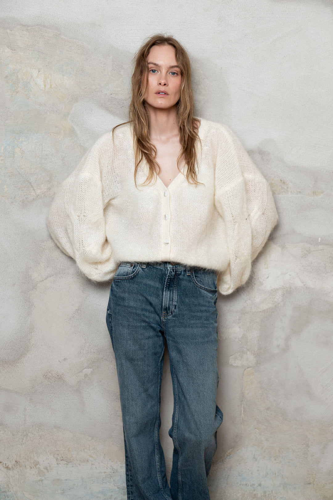 PEARL MOHAIR AND SILK CROPPED CARDIGAN