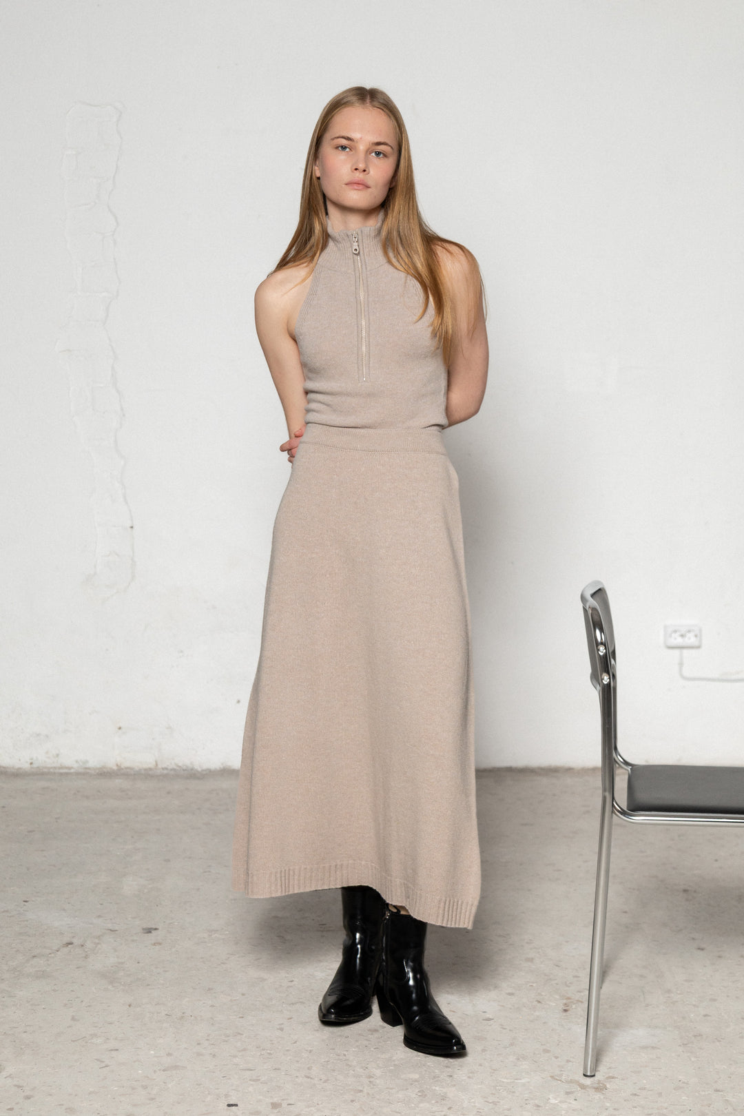 POWDER CASHMERE-MERINO WOOL MAXI SKIRT